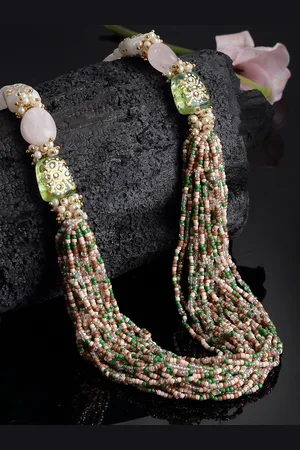 DUGRISTYLE Gold-Plated Kundan & Pearl Beaded Layered Necklace