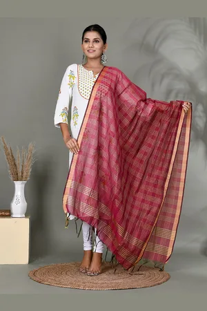 Kesarya Checked Organza Dupatta with Zari