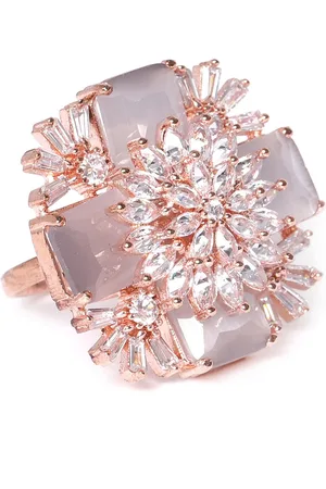 JEWELS GEHNA Grey Rose Gold-Plated AD-Studded Handcrafted Adjustable Finger Ring