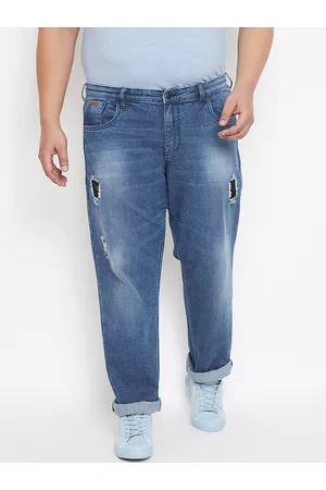 Instafab Men Plus Size Relaxed Fit Mildly Distressed Heavy Fade Cotton Jeans