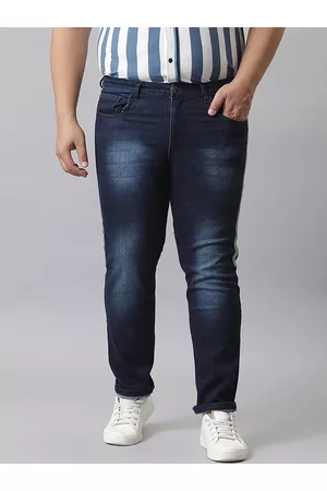 Instafab Men Plus Size Relaxed Fit Mildly Distressed Light Fade Cotton Jeans