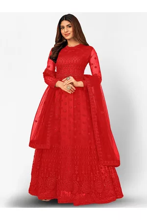Divine International Trading Co Red & Orange Embroidered Unstitched Dress Material