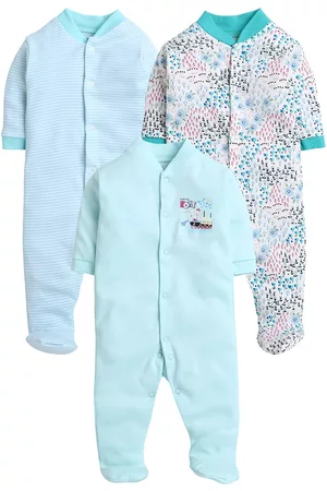 EIO Infant Kids Pack of 3 Printed Cotton Sleepsuits