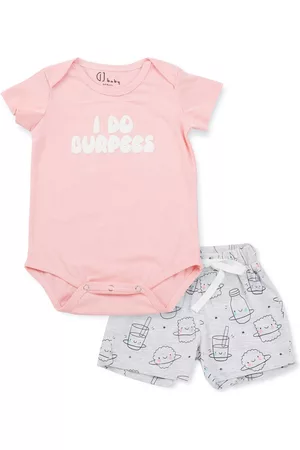 Gini and Jony Girls Pink & Grey Printed Top with Shorts