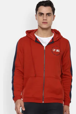 Louis Philippe Ath.Work Men Red Solid Hooded Sweatshirt