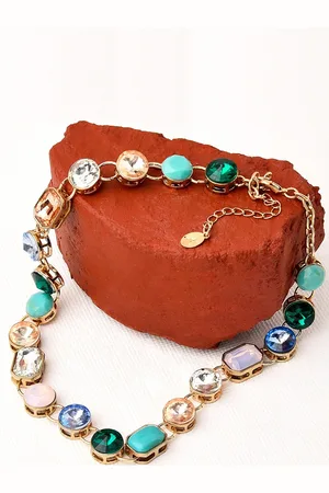 Accessorize Gold-Toned & Green Stone Studded Feel Good Round Gems Collar Necklace