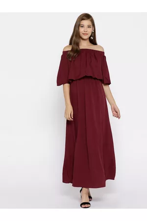 Berrylush Maroon Off-Shoulder Crepe Maxi Dress
