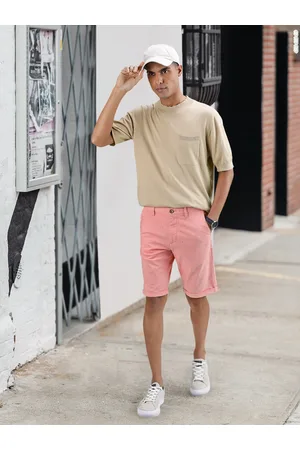 Louis Philippe Men Pink Printed Slim Fit Low-Rise Chino Shorts