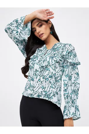 kibo Women Floral Printed Ruffles Crepe Top