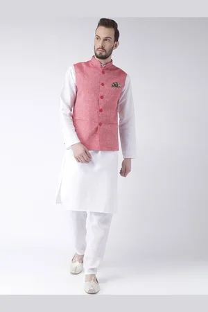 Hangup Men Pure Cotton Kurta Set With Pyjamas & Nehru Jacket