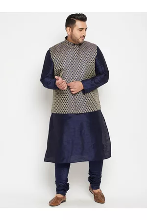 Vastramay Men Plus Size Kurta with Churidar & Nehru Jacket