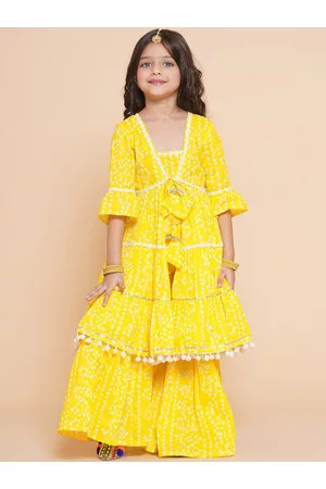 Bhama Girls Bandhani Printed Empire Pure Cotton Kurta with Sharara