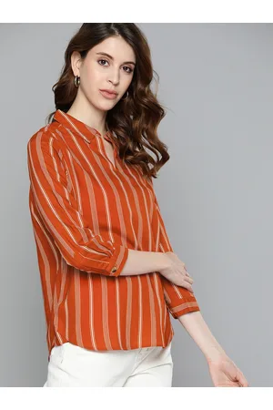 Chemistry Rust Orange & Off White Striped Shirt Style Top