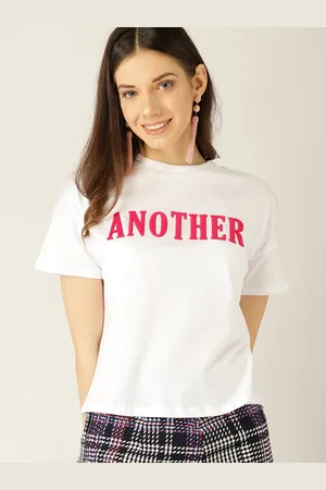 MANGO Women White Printed Round Neck T-shirt