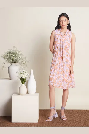 20Dresses Floral Printed Tie-Up Neck A-Line Dress