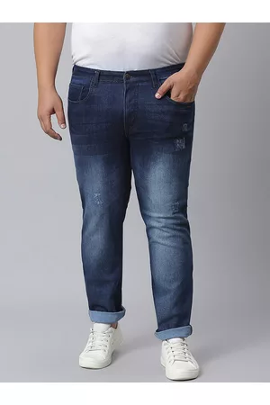 Instafab Men Plus Size Relaxed Fit Mildly Distressed Heavy Fade Cotton Jeans