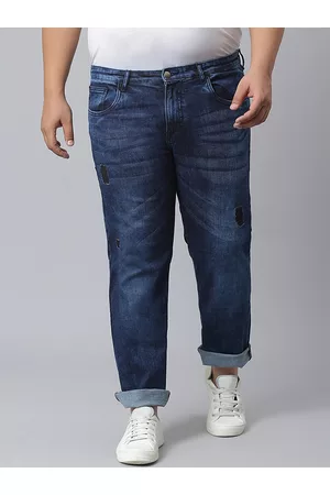 Instafab Plus Size Men Jean Relaxed Fit Mildly Distressed Light Fade Cotton Jeans