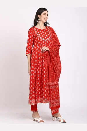 Rajnandini Women Ethnic Printed Gotta Patti Pure Cotton Kurta with Trousers & Dupatta