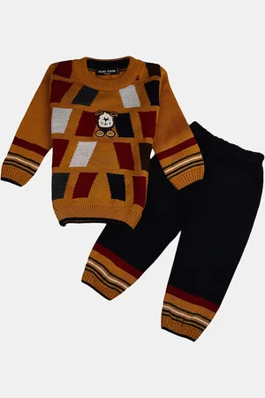 V-Mart Unisex Kids Mustard & Black Printed Top with Pyjamas