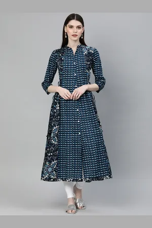 Divena World Women Geometric Printed Indigo Cotton Kurta