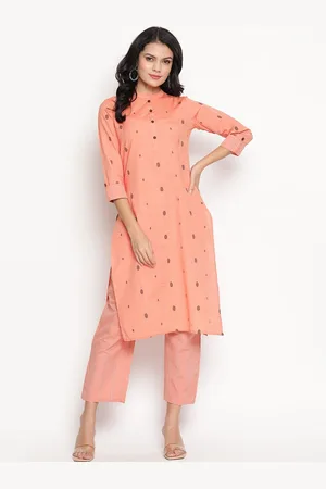 BE INDI Women Geometric Woven Design Straight Kurta with Trousers