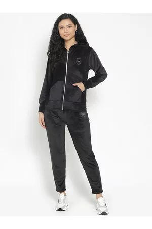 MARC LOUIS Women Black Solid Hooded Tracksuits