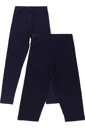 BodyCare Girls Pack Of 2 Navy Blue Solid Cotton Leggings
