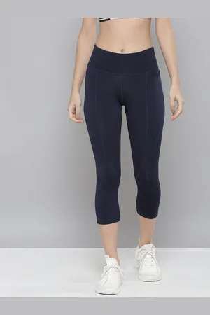 Reebok Women Navy Blue PP Solid Training Capri Tights