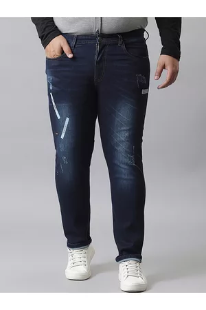 Instafab Men Plus Size Relaxed Fit Mildly Distressed Light Fade Cotton Jeans