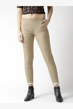 Xpose Women Khaki Colored Solid Skinny-Fit Treggings