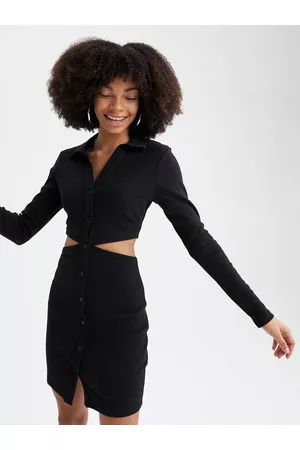 DeFacto Long Sleeves Cut Outs Mini Shirt Dress