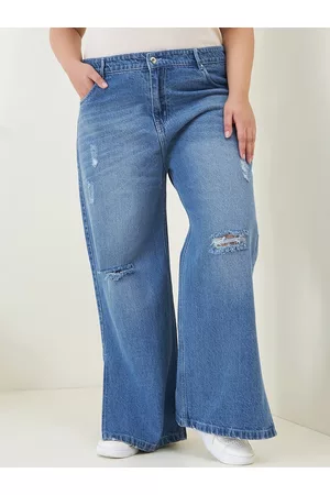 CURVY STREET Women Flared Mildly Distressed Light Fade Jeans