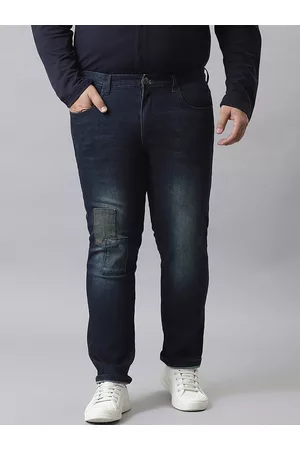 Instafab Men Plus Size Relaxed Fit Mildly Distressed Light Fade Stretchable Jeans