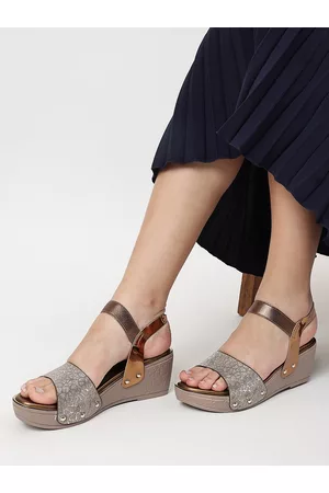 Marc Loire Women Copper-Toned Embellished PU Wedge Sandals