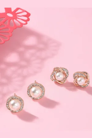 Ami Gold-Toned & White Set of 2 Contemporary Stud Earrings