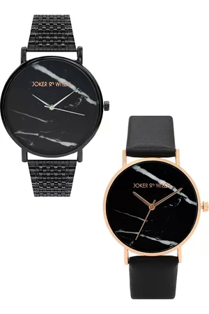 Joker & Witch Unisex Black & Rose-Gold Toned Becky & Jesse Couple Watch Gift Set JWCW119