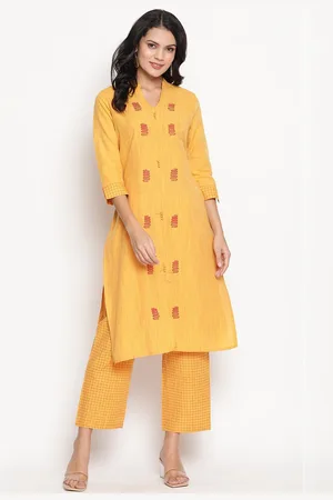 BE INDI Women Woven Design Straight Kurta with Trousers Set