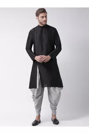 DEYANN Men Black & Silver-Toned Solid Kurta with Patiala