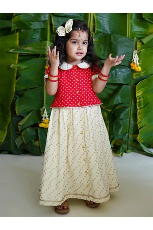 Tiber Taber Girls Bandhani Printed Ready to Wear Lehenga & Blouse