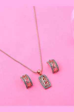 ESTELE Rose Gold Plated Geometrical Designer Pendant Set with Crystals