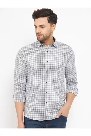 Duke Men Slim Fit Gingham Checks Knitted Cotton Casual Shirt