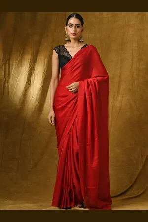 Swtantra Red & Black Satin Saree