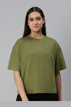 Huetrap Women Cotton Drop-Shoulder Sleeves Boxy T-shirt