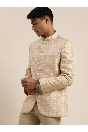 Vastramay Men Self-Design Slim-Fit Bandhgala Blazer