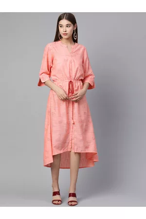 Rangriti Women Peach-Coloured Printed A-Line Dress
