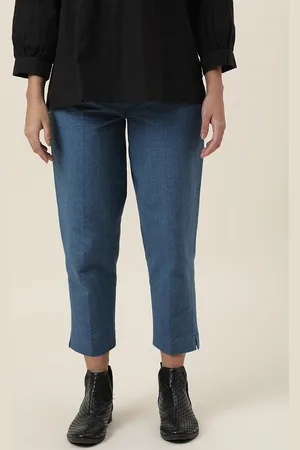 Fabindia Women Blue Cotton Solid Trousers