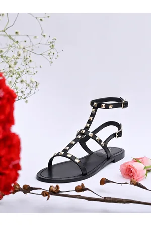 SAINT G. Women Black Embellished Open Toe Flats