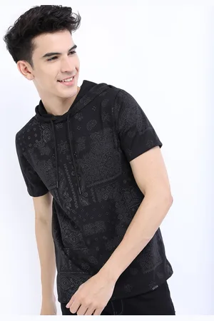 Ketch Men Black Printed Slim Fit Hooded T-shirt
