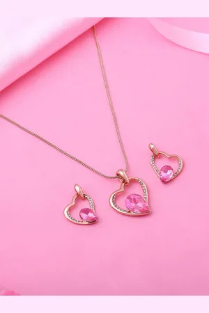 ESTELE Rose Gold Plated Hanging Heart Designer Pendant Set with Crystals for Women