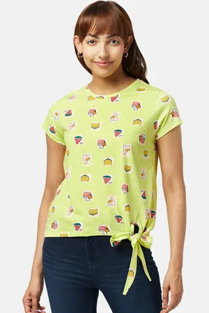 PEOPLE Conversational Printed Tie-Up Detailed Cotton Regular Top